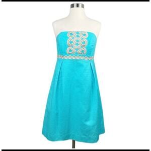Lily Pulitzer Women Strapless Dress Sz. 4 Betsey Wave Jacquard GUC (Flaws)